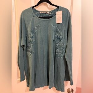 Soft Surroundings long sleeve waffle knit green top. Size 3X, new with tags